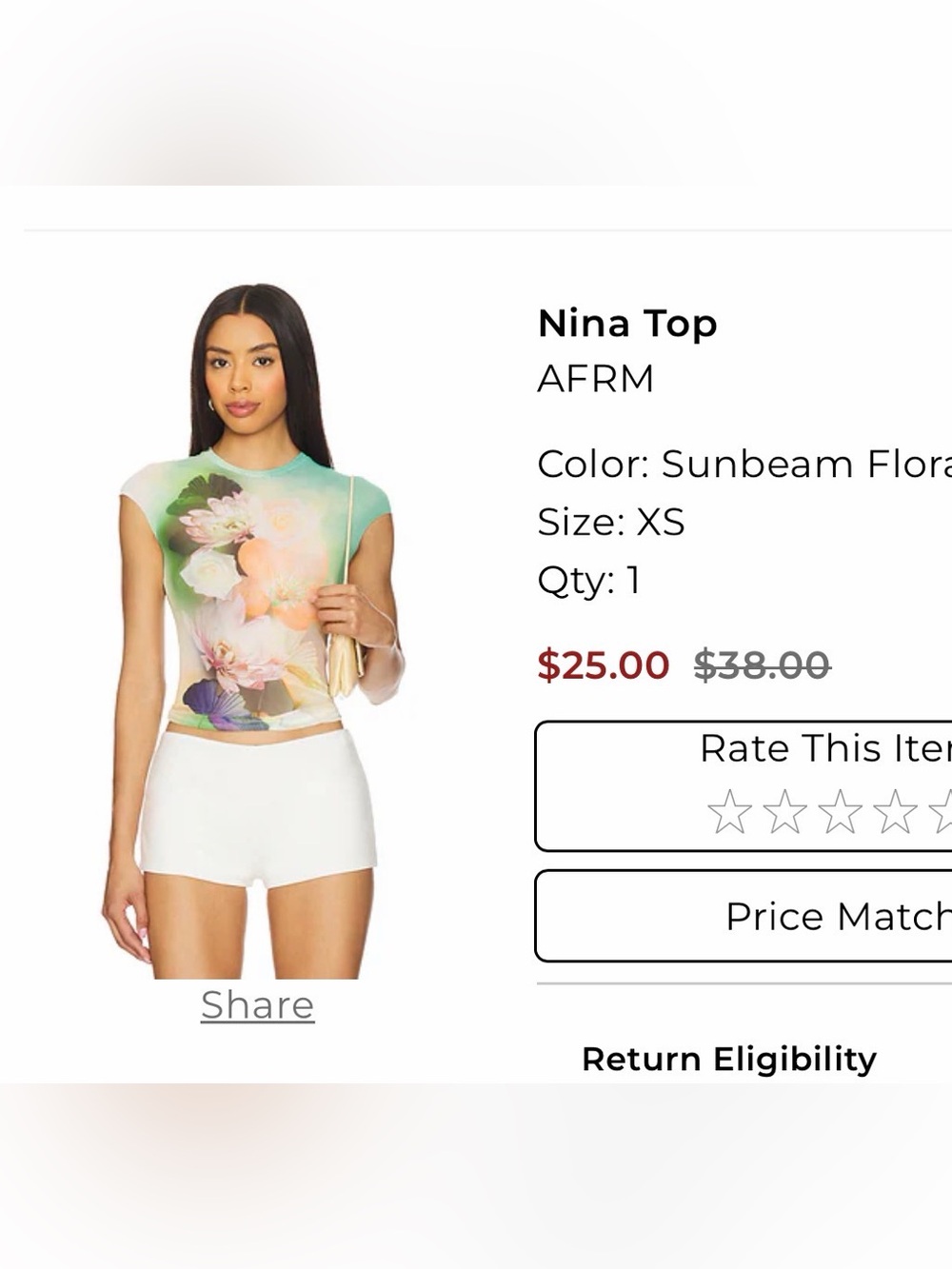 AFRM Nina Short-Sleeve Crop Top in Mint Floral